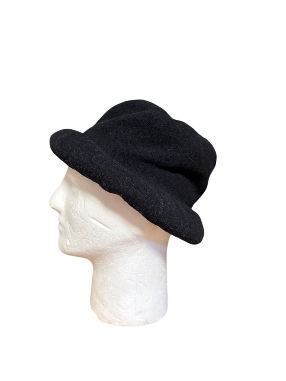 Wool Womens WInter Hat One Size Black Rolled Brim